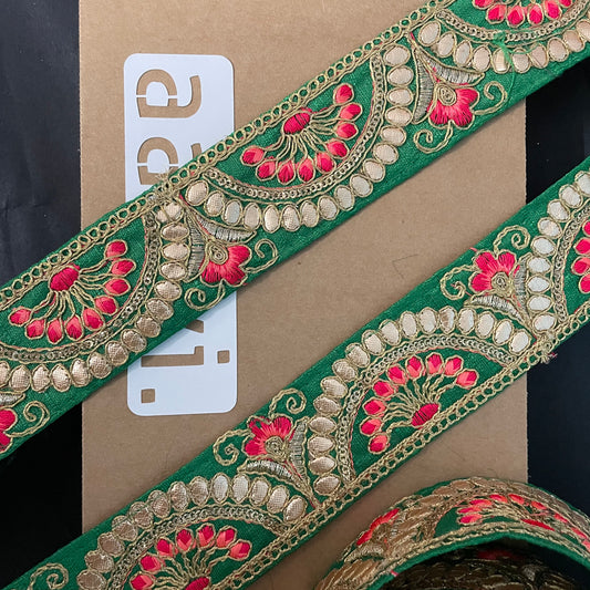 Green Embroidered Lace 9 Meters Roll