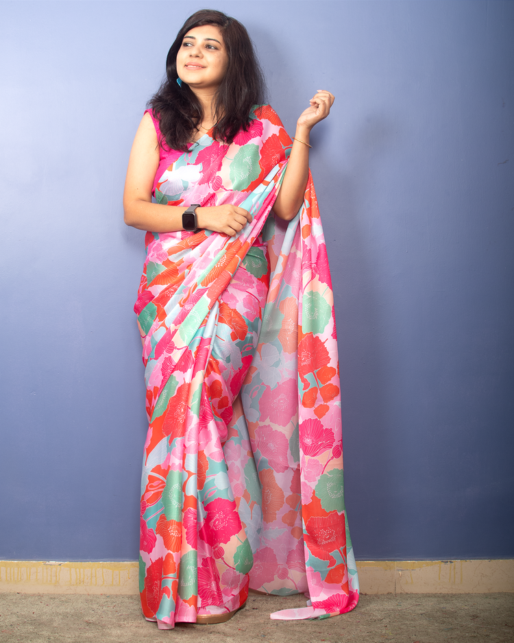 Flora - Digital Floral Print Satin Sari