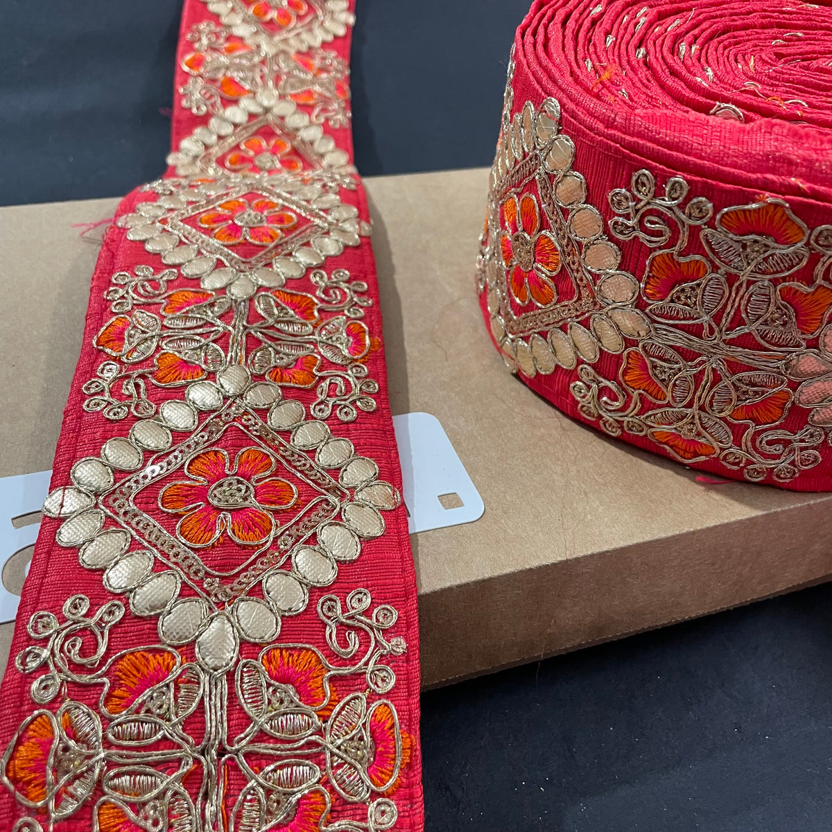 Orange Embroidered Lace 9 Meters Roll — view 2