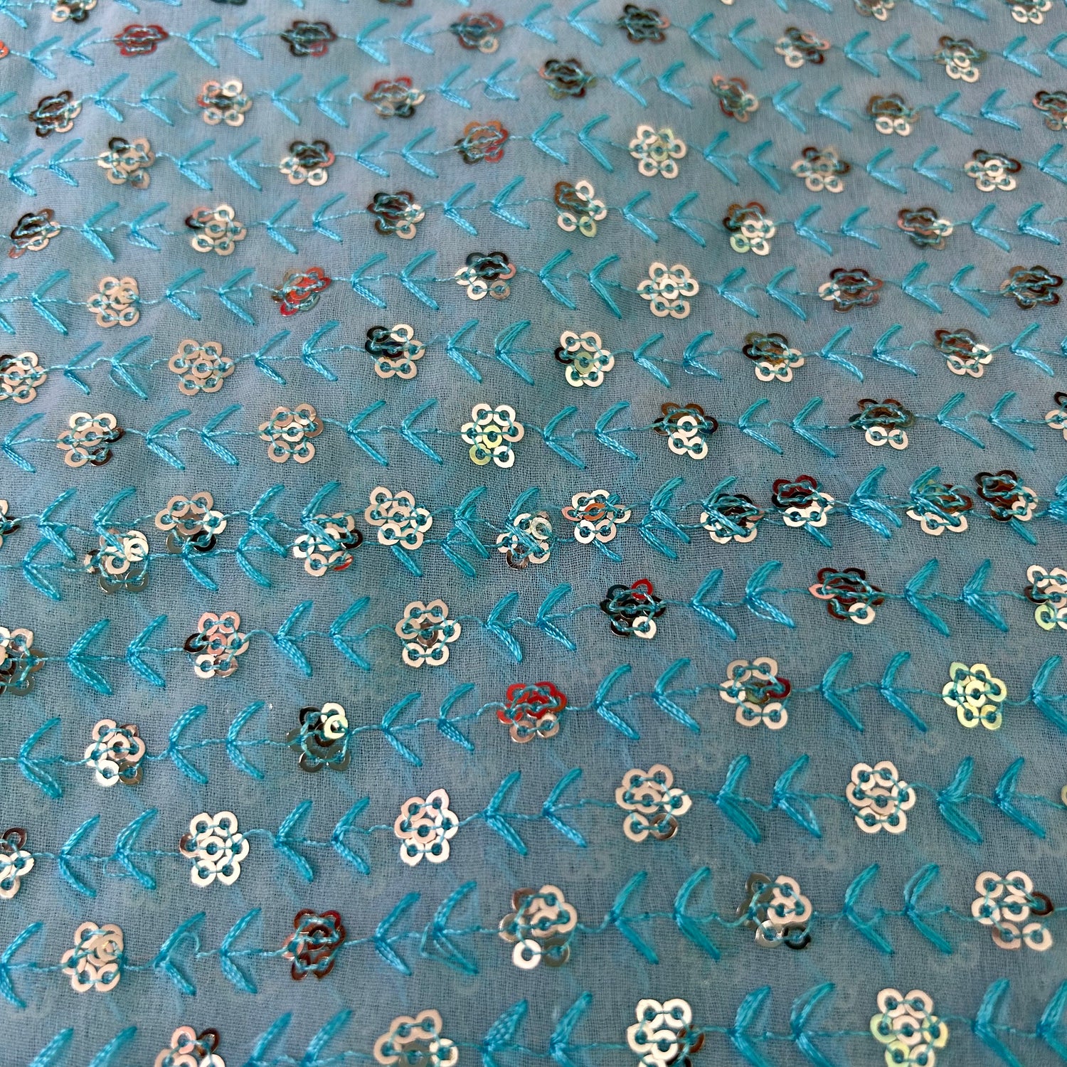 Light Blue Georgette With Sequin Embroidery Fabric — view 4
