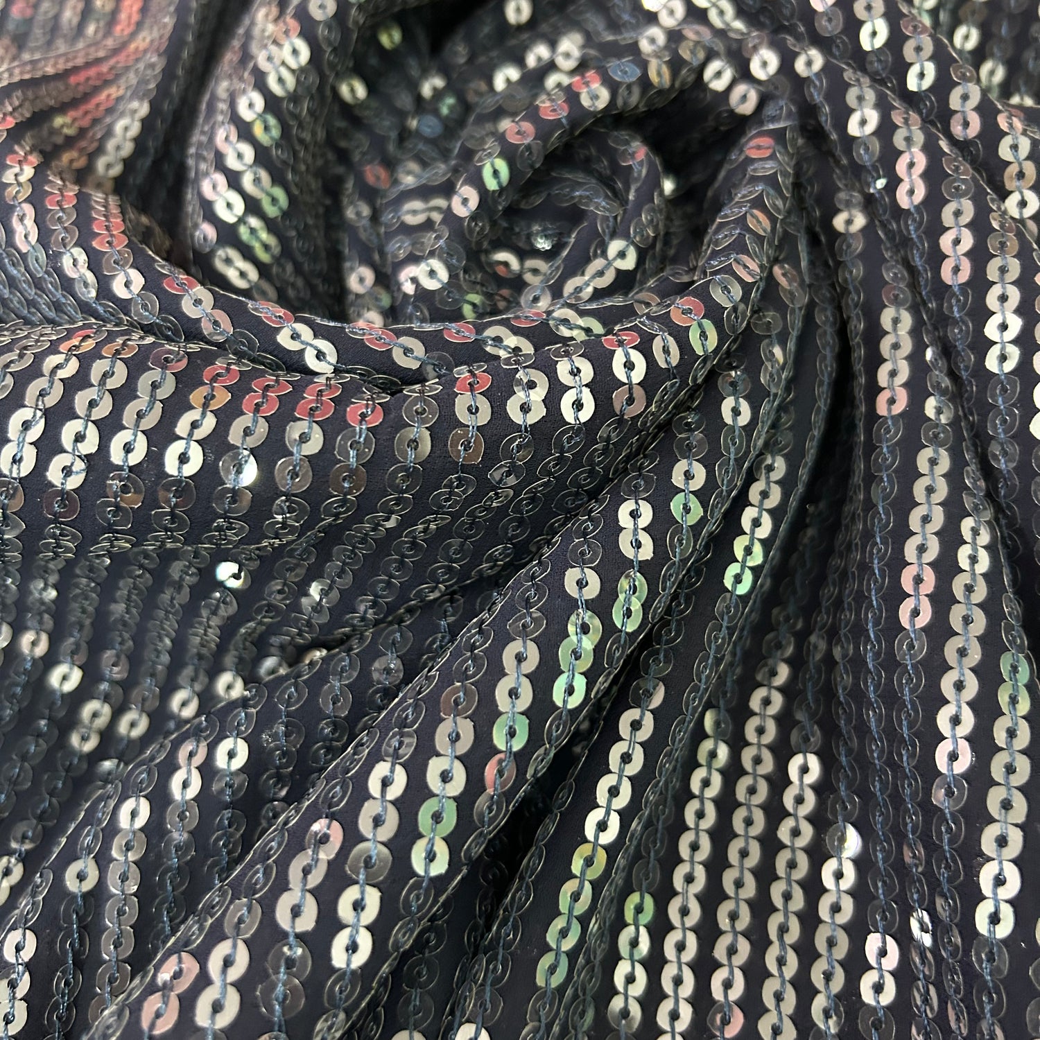 Navy Blue Georgette With Sequin Work Fabric — view 2
