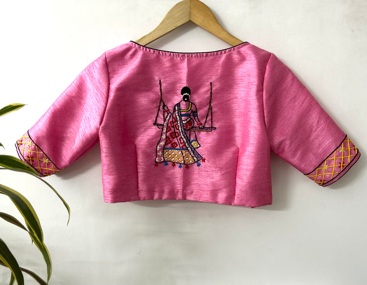 Hand Embroidered Pink Designer Blouse