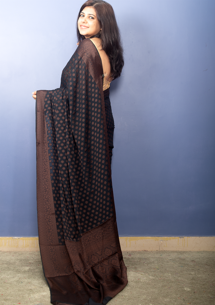 Banarasi Black Georgette Sari With Coffer Zari Work