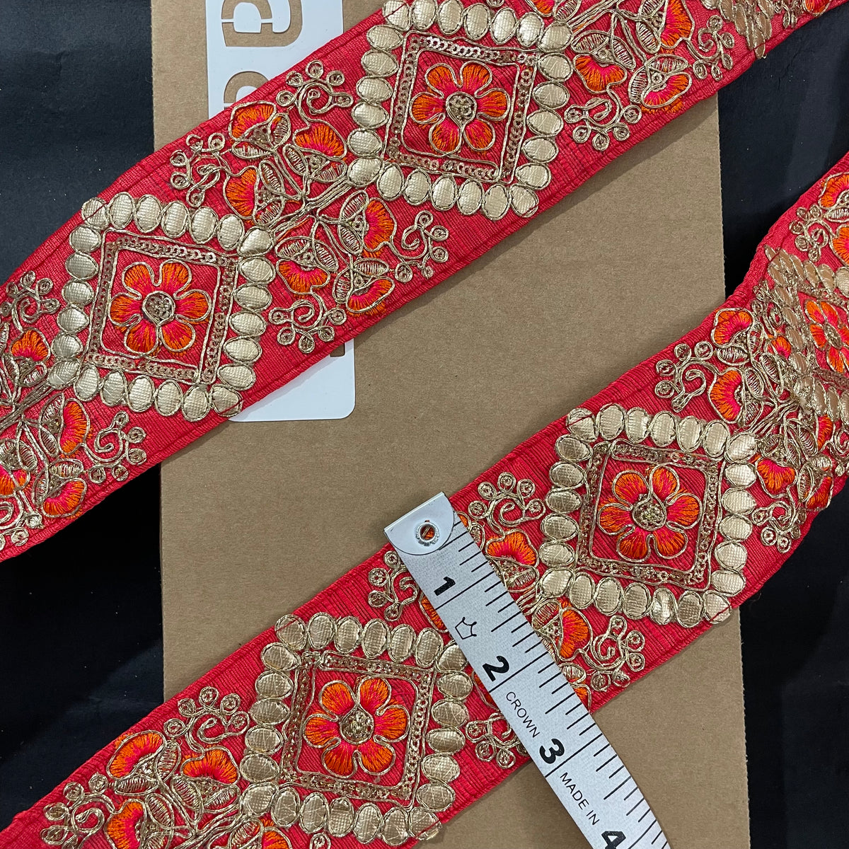 Orange Embroidered Lace 9 Meters Roll — view 3
