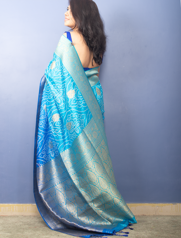 Blue Dual Shaded Jute Silk Banarasi Sari