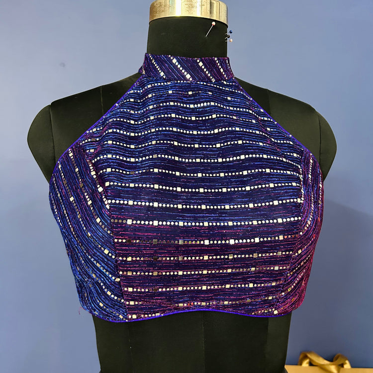 Dual Tone Purple Color Sequins Designer Blouse