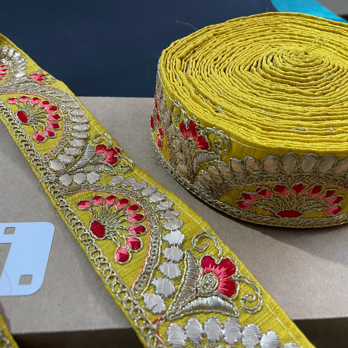 Yellow Embroidered Lace 9 Meters Roll — view 3