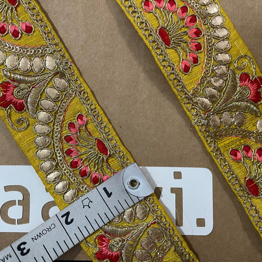 Yellow Embroidered Lace 9 Meters Roll