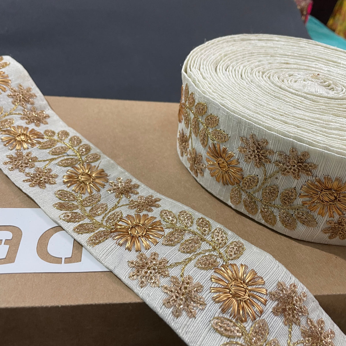 White Embroidered Lace 9 Meters Roll — view 3